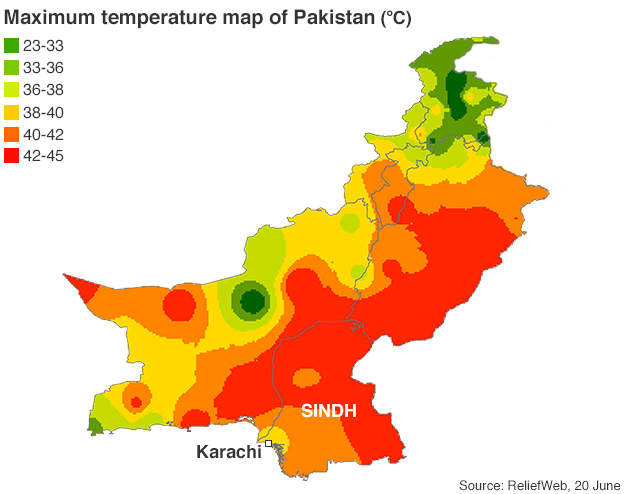 People in Karachi using water and shade during extreme summer heatwave caused by climate change.
Impacts of Climate Change on Pakistan