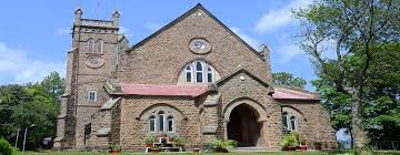 Front view of Lawrence College Murree with colonial stone buildings