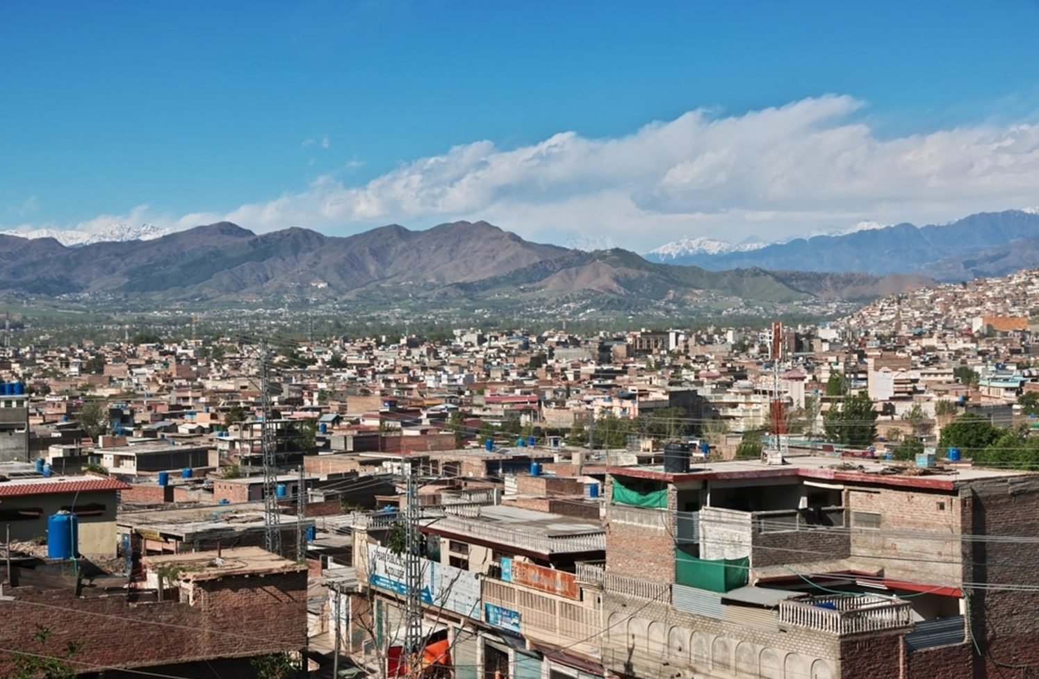Panoramic view of Mingora, the largest city in Swat Pakistan, showing dense Population of Swat Pakistan, urban housing with mountains in the background, representing the district’s growing population.Population of Swat Pakistan