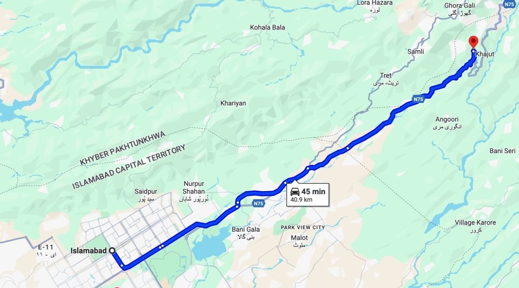 Map direction from islamabad to Sangrela Natural Water Park